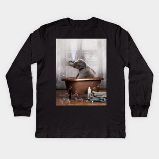 Elephant in a Bathtub Kids Long Sleeve T-Shirt